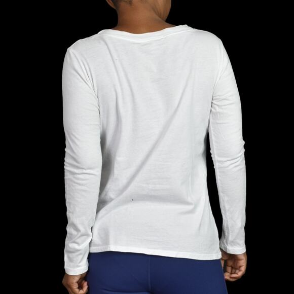 Stateside White Shirt Long Sleeve Tee Angled Pleated Drape CrewNeck Cotton Small - Picture 3 of 15